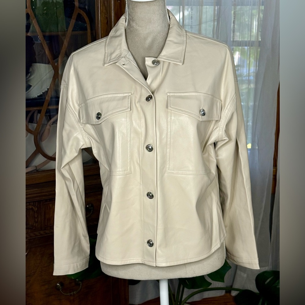 Tahari Cream Faux Leather Jacket - Picture 2 of 5